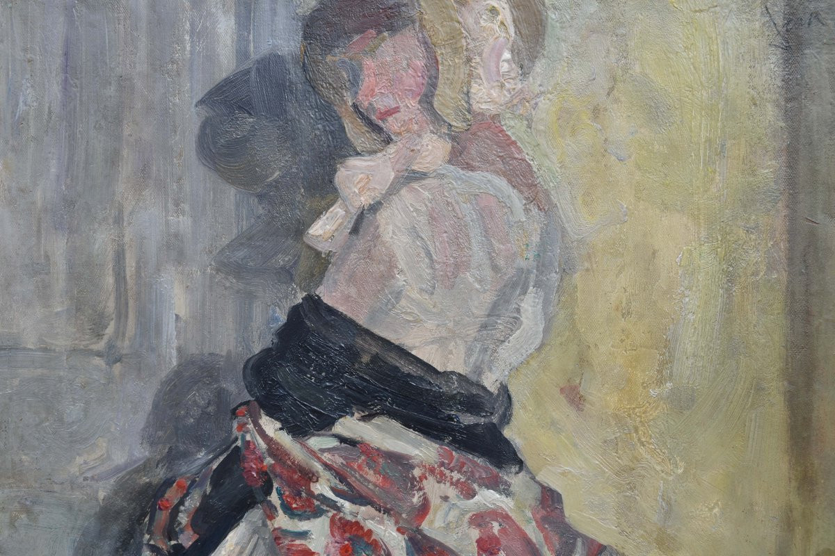 Jean MAXENCE "Femme à la robe blanche"  huile sur carton 46x38-photo-1